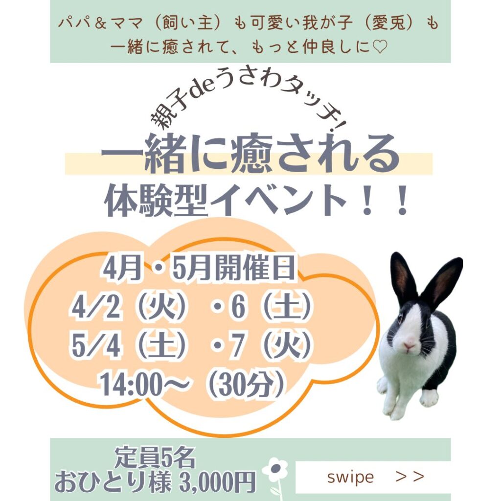 体験型イベント「親子deうさわたっち」4・5月開催日程のお知らせ！！