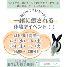 体験型イベント「親子deうさわたっち」4・5月開催日程のお知らせ！！