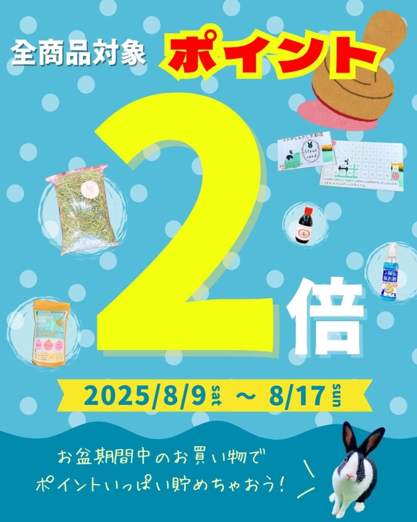 お盆期間中のお買いものでポイント2倍🌻🐰